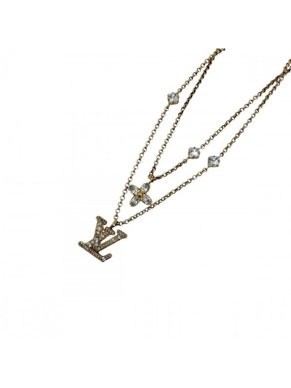Louis Vuitton Necklace LV 2 Chain with Adjuster Star Line Stone Gold - Picture 1 of 9